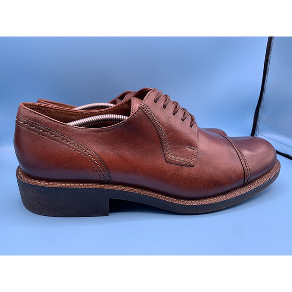 ECCO Brown Leather Cap Toe Lace Up Oxfords Dress Shoes Men's Size 10 B/ EU Sz 44 - Picture 2 of 11